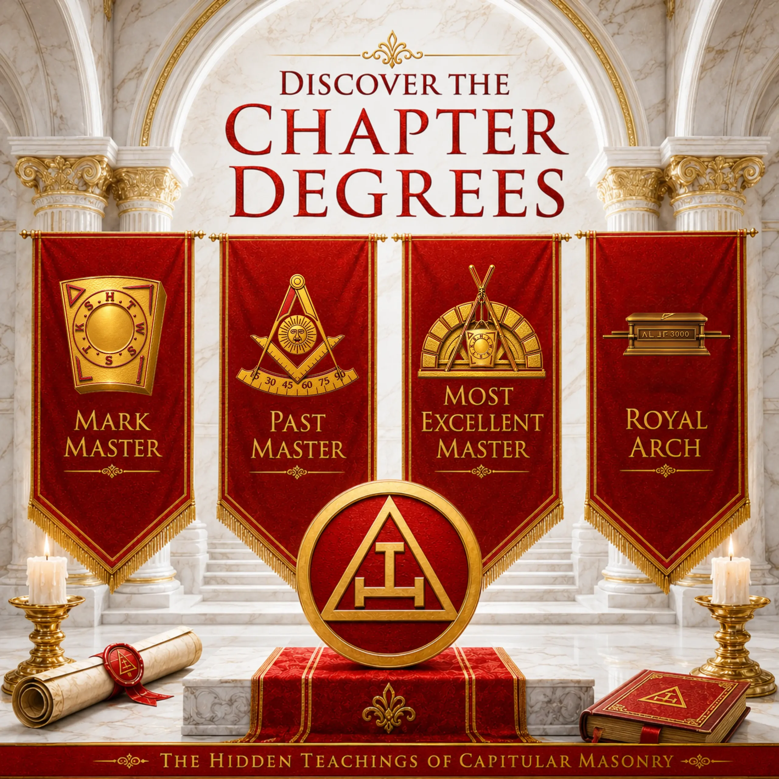 Degrees of Royal Arch Masonry including Mark Master, Past Master, Most Excellent Master and Royal Arch Mason