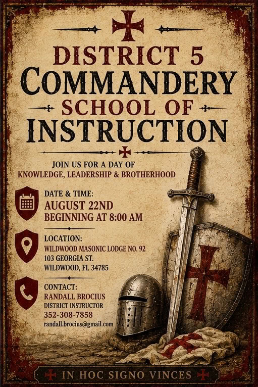 Grand Commandery of Knights Templar of Florida District No. 5 School of Instruction Flyer