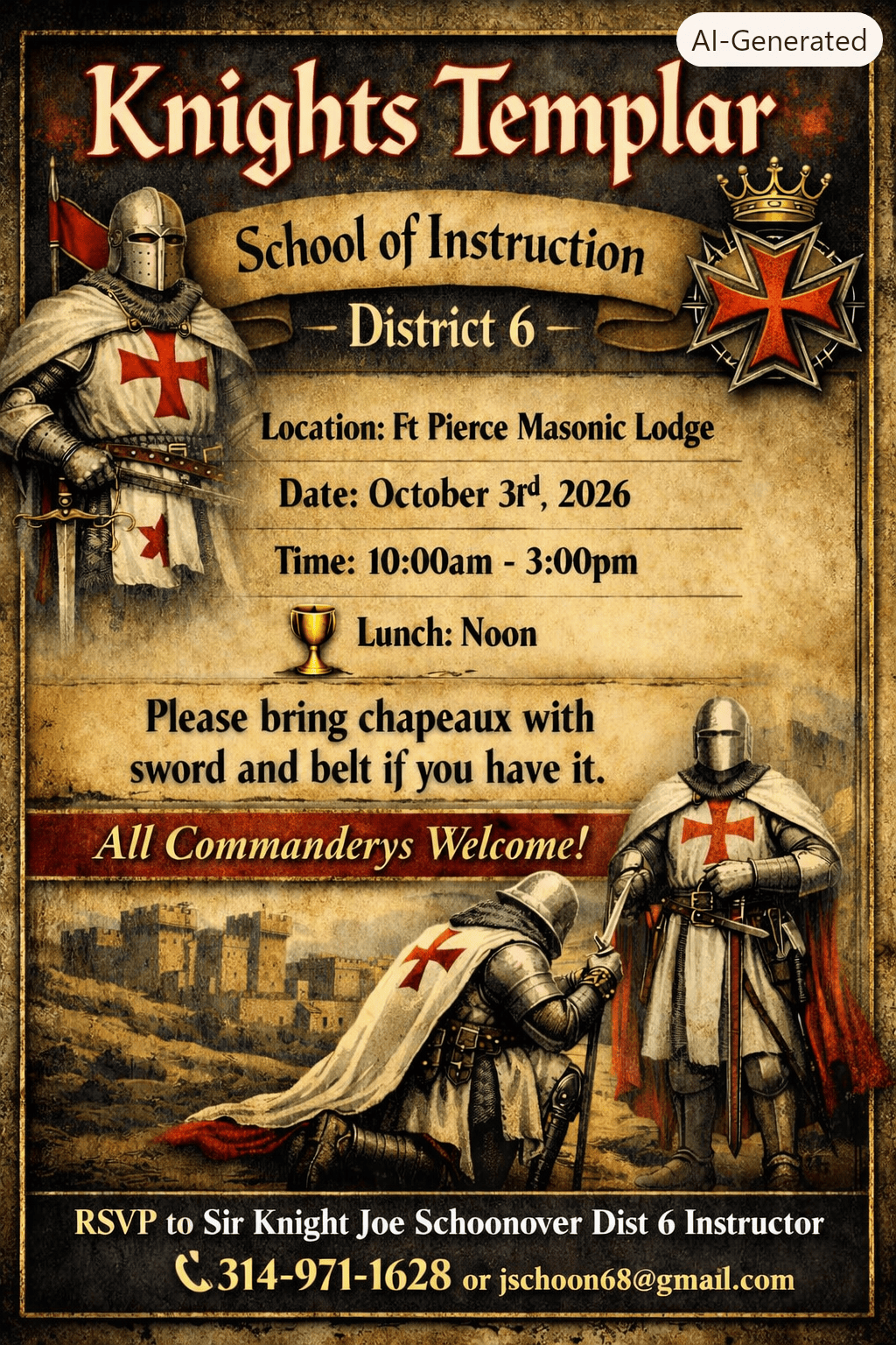 Grand Commandery of Knights Templar of Florida District No. 6 School of Instruction Flyer