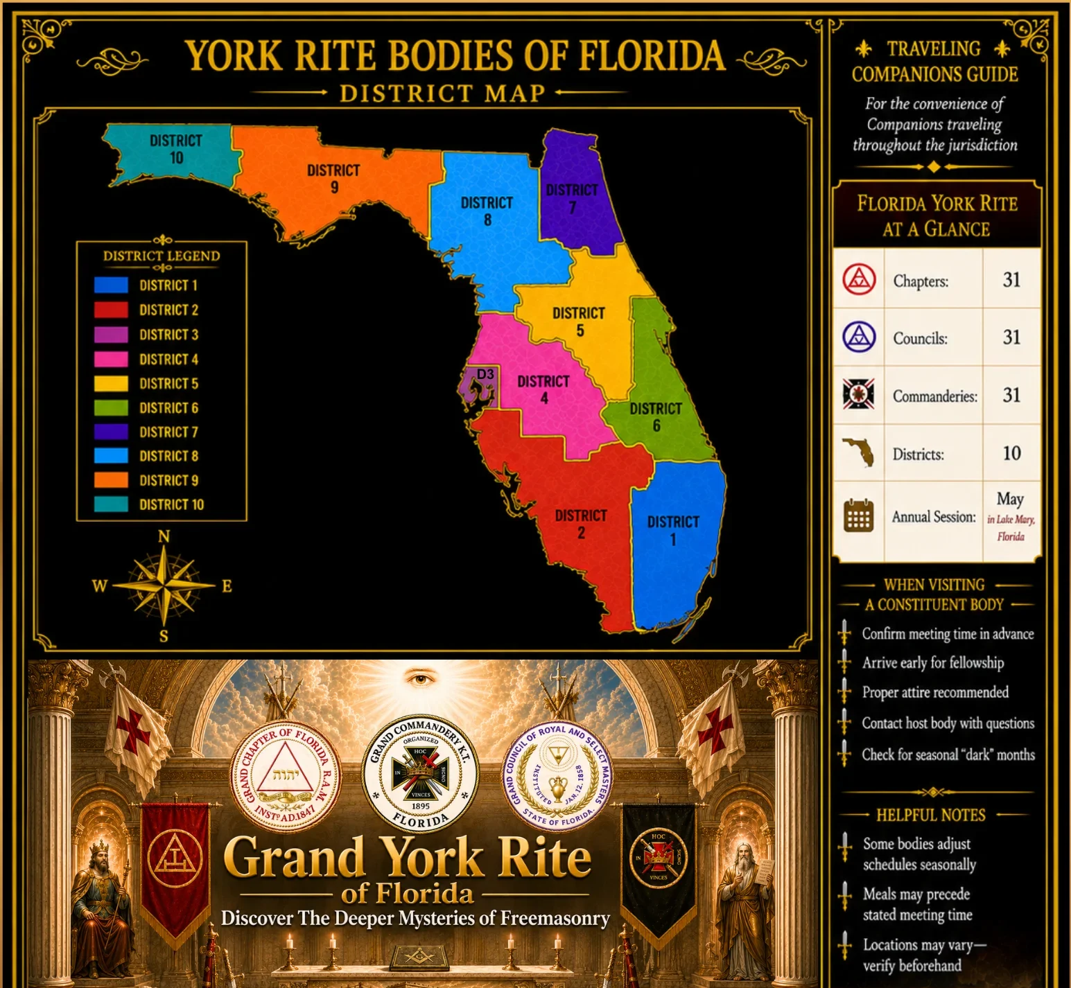 Grand York Rite of Florida District Map